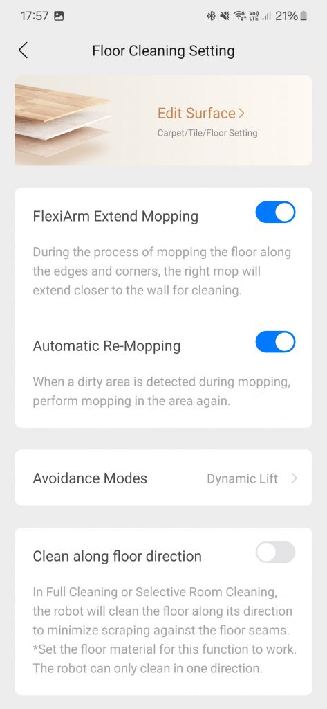 Screenshot of the Roborock Q Revo MaxV app cleaning settings