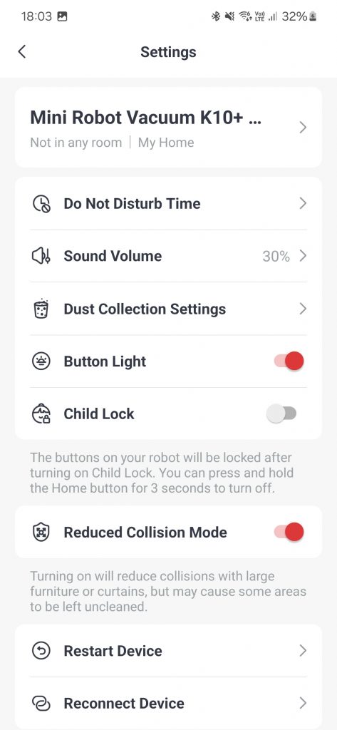 Screenshot of the SwitchBot app showing the robot settings